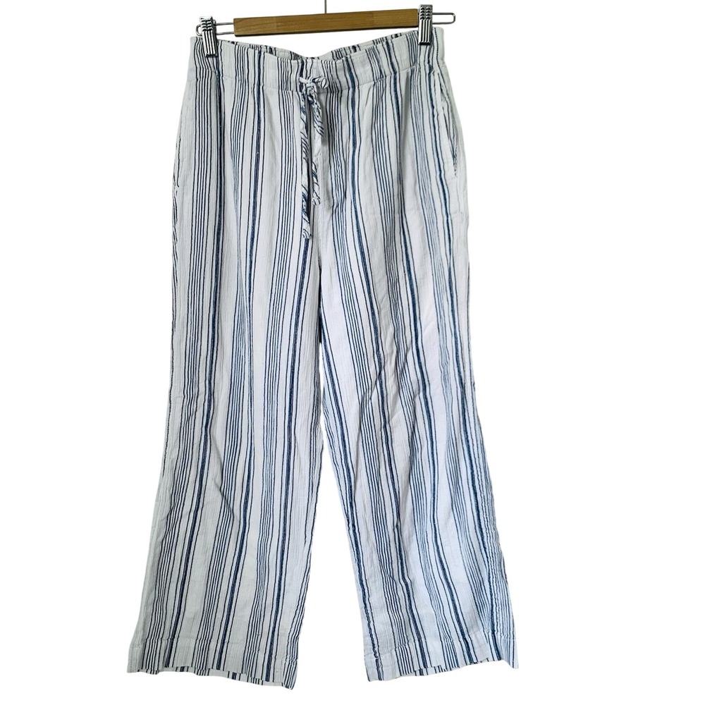 Abercrombie Fitch Pants Women S Blue White Striped Wide Leg Coastal Resort Beach